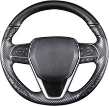 Matte Black Carbon Fiber &amp; Nappa Leather Steering Wheel Cover Hand-Stitch On - £30.95 GBP