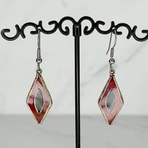 Vintage Alpaca Mexico Silver Tone Red and Black Inlay Earrings Pierced Pair - $16.82