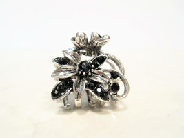 Silver metal  blue/black  flower crystal hair claw clip bridal clip - £5.53 GBP