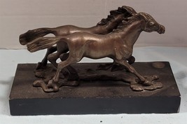 Vtg Bronze Horses Mustangs on Metal Base Signed IDS Equine Sculpture Figurine - £22.49 GBP