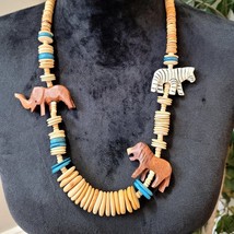 Womens Multicolor Wood African Safari Animal Necklace Jewelry with Barrel Clasp - $27.72