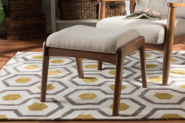 Sebastian Walnut Wood Finishing and Light Beige Fabric Upholstered Ottoman - $89.00