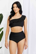 Marina West Swim Seaside Romance Ruffle One-Shoulder Bikini in Black - £42.30 GBP