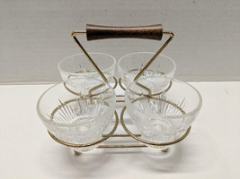 Vintage MCM Ribbed Glass Cocktail Glasses Set of 4 in Metal Carry Stand - $49.45