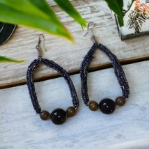 Witchy Beaded Hoop Earrings Large Dangle Bohemian Seed Bead Metallic Lig... - £13.11 GBP