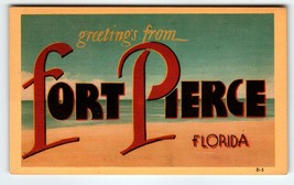Greetings From Fort Pierce Florida Large Letter Linen Postcard Unposted Dexter - £13.65 GBP