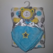 NEW Baby Gear Star Lion Lovey Blue Yellow Gray Polka Dot Baby Blanket Gift Set - £38.68 GBP