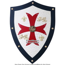 Medieval Knights Templar Royal Crusader Shield Armor Red Cross Lion with Grid - £47.45 GBP