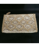 Clutch Bag Purse Sequin Evening Faux Pearls White Cream Vintage - £22.80 GBP