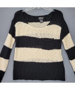 Love Always Sweater Women Size S Black Preppy Tan Stripe Scoop Neck Long... - £13.84 GBP