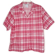 Blair Womens Blouse Size Large Short Sleeve V-Neck Button Front Cherry Plaid - £10.03 GBP