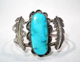 Vintage Navajo Mexico Turquoise Stone Cuff Bracelet Handmade K947 - £116.54 GBP