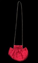 Vintage La Regale Red Pleated Satin Evening Bag Gold Frame Chain 90s Purse image 2