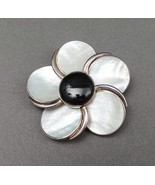 Ilaria Vintage 950 Silver Onyx Mother Of Pearl Flower Brooch Pin Pendant - £237.04 GBP