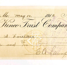 1913 Kineo Trust Company Bank Check E.A. Sampson Dover Maine Signed 4115... - $19.99