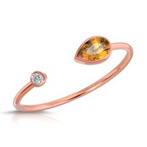 14K Solid Gold Ring With Bezel Set Natural Diamond &amp; Natural Citrine Brilliant C - £267.77 GBP