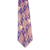 Aldo Ponti Diamond Geometric Tie 58&quot; Tan Green Brown Silk Hand Stitched USA - £3.56 GBP