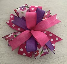 1 Pcs Whimsical Pink &amp; Purple Easter Wired Wreath Bow 10 Inch #MNDC - £28.25 GBP