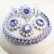 Purple Amethyst Zircon Necklace Earrings Ring Bracelet Pendant Set | Purple Blue - £35.95 GBP