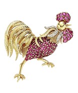 Tiffany &amp; Co. 18k Yellow Gold and Platinum Ruby and Diamond Rooster Brooch - $160,101.84 MXN
