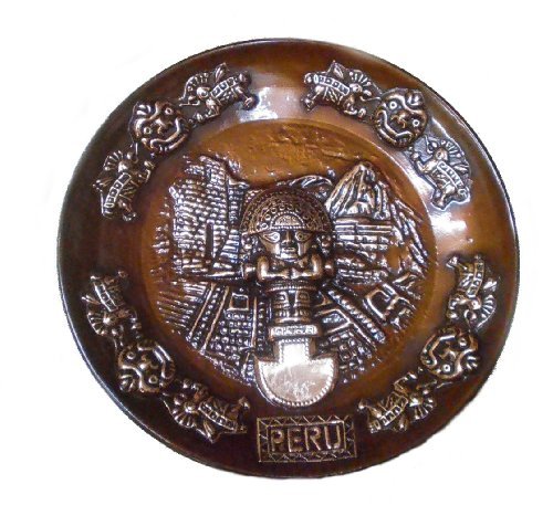 Alpakaandmore, Peruvian Décor Hammered Copper Plate (9.84 / 25 Cm) Tumi the Inka - $54.65