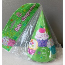 Unique Cupcakes Design Cone Hats Birthday Decoration Kids Green 8 Pieces New - £2.39 GBP