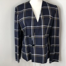 Vintage Blazer Jacket Size 12 Y2K Heathers Plaid Navy Blue White Preppy ... - $33.26
