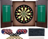 Professional Dart Board Cabinet Set Wood Scoreboard Bar Home Indoors Pla... - $118.03