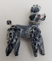 Vintage Poodle Dog Brooch Pin Rhinestone Collar Eye Black Enameled with White - £23.56 GBP