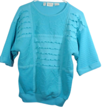 Bonnie &amp; Bill by Holly Womens Large Ruffled Top Cuffed Sleeves Blue Vint... - £8.05 GBP