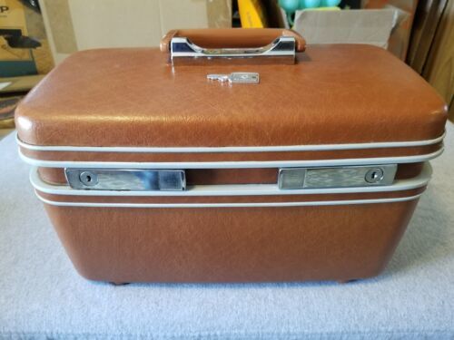 Primary image for Vintage 80's Samsonite Profile Brown Cosmetic Case Carry-on Hard Luggage Mirror