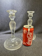 Pair Of Vintage Indiana Glass Sandwich Candlesticks For Taper Candles - £15.61 GBP