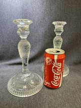 Pair Of Vintage Indiana Glass Sandwich Candlesticks For Taper Candles - £15.27 GBP