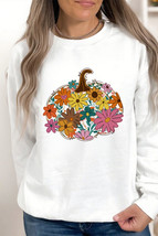 White Floral Pumpkin Custom Graphic Sweatshirt - $20.25