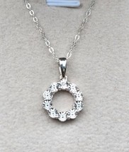 Diamond Accent Small Circle Pendant in Sterling Silver 18 Inches - £16.47 GBP