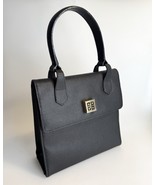 Vintage Givenchy Black Caviar Leather Satchel Handbag Gold Logo Medium - $165.00