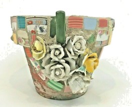 Vintage Mosiac Pot Planter Tile Flowerpot Flowers Teacup Pottery Art Flo... - $44.00