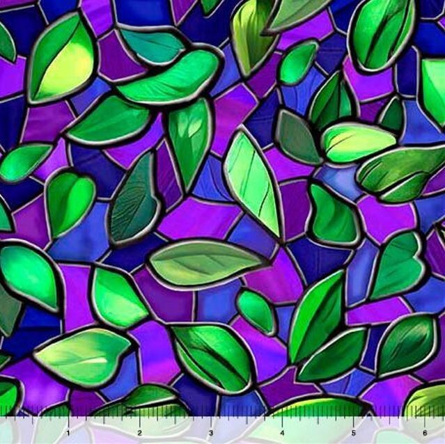 Cotton Stained Glass Purple Window Leaves Cotton Fabric Print by Yard D1... - $16.95