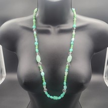 Art Deco Fluorescent UV Glows Faux Green Jade Malachite Glass Necklace 28&quot; - £31.64 GBP