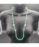 Art Deco Fluorescent UV Glows Faux Green Jade Malachite Glass Necklace 28&quot; - $39.59