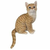 Large Sitting Lifelike Curious Orange Tabby Cat Shelf Sitter Statue 13.7... - $69.99