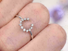 0.55 Carat Diamond 14K White Gold Finish Silver Horseshoe Ring For Women&#39;s - £71.95 GBP