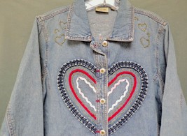 Crystal Kobe Chambray Blue Denim Shirt/Jacket with Heart&#39;s Women&#39;s Size Medium - £11.77 GBP