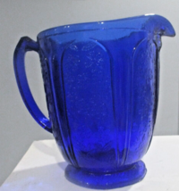 Vintage Jeanette Cobalt Blue Pitcher W/Cherry Blossom Designs - £17.52 GBP