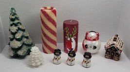 9 VTG Christmas Holiday Candle Mix Lot Xmas Tree Snowman Reindeer Candy Cane - £30.32 GBP
