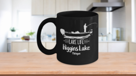 Higgins Lake Michigan Fishing Mug Black Coffee Cup Funny Gift for Fisherman Dad  - $22.20+