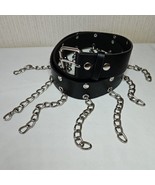 Goth Hot Topic Chain Link Belt Mens XL Studded Black Bonded Leather Bond... - $482.77 MXN