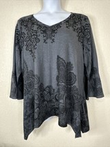 NWT Avenue Womens Plus Size 22/24 (2X) Gray Floral Knit Swing Top 3/4 Sleeve - £20.09 GBP