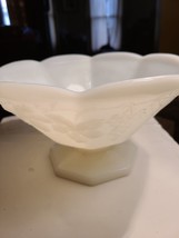 Vintage Milk Glass 8 Paneled Fruit Bowl Footed Scalloped - $9.49