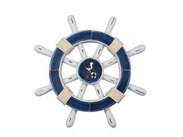 [Pack Of 2] Rustic Dark Blue And White Decorative Ship Wheel With Seagull 12&quot;&quot; - £66.54 GBP